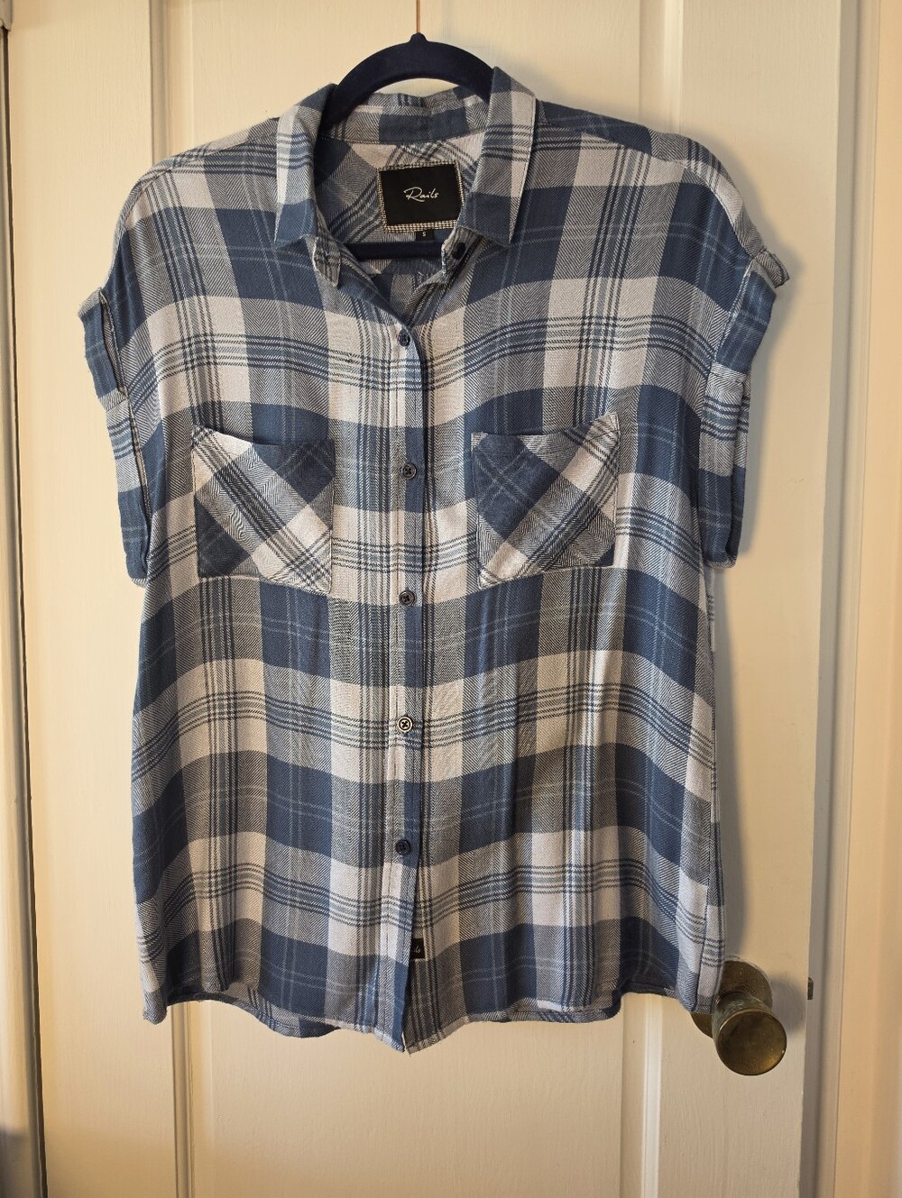 Rails Small Britt Short-Sleeve Plaid Button-Down Blue